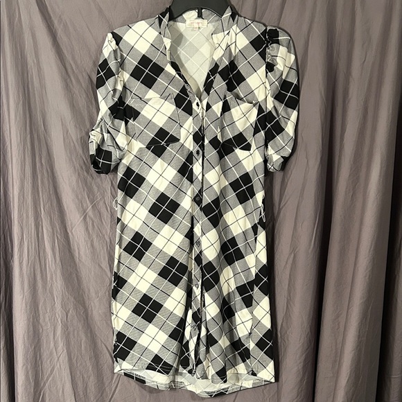 Stella Tweed Dresses & Skirts - Stella Tweed Monochrome Plaid Button Shirt Dress